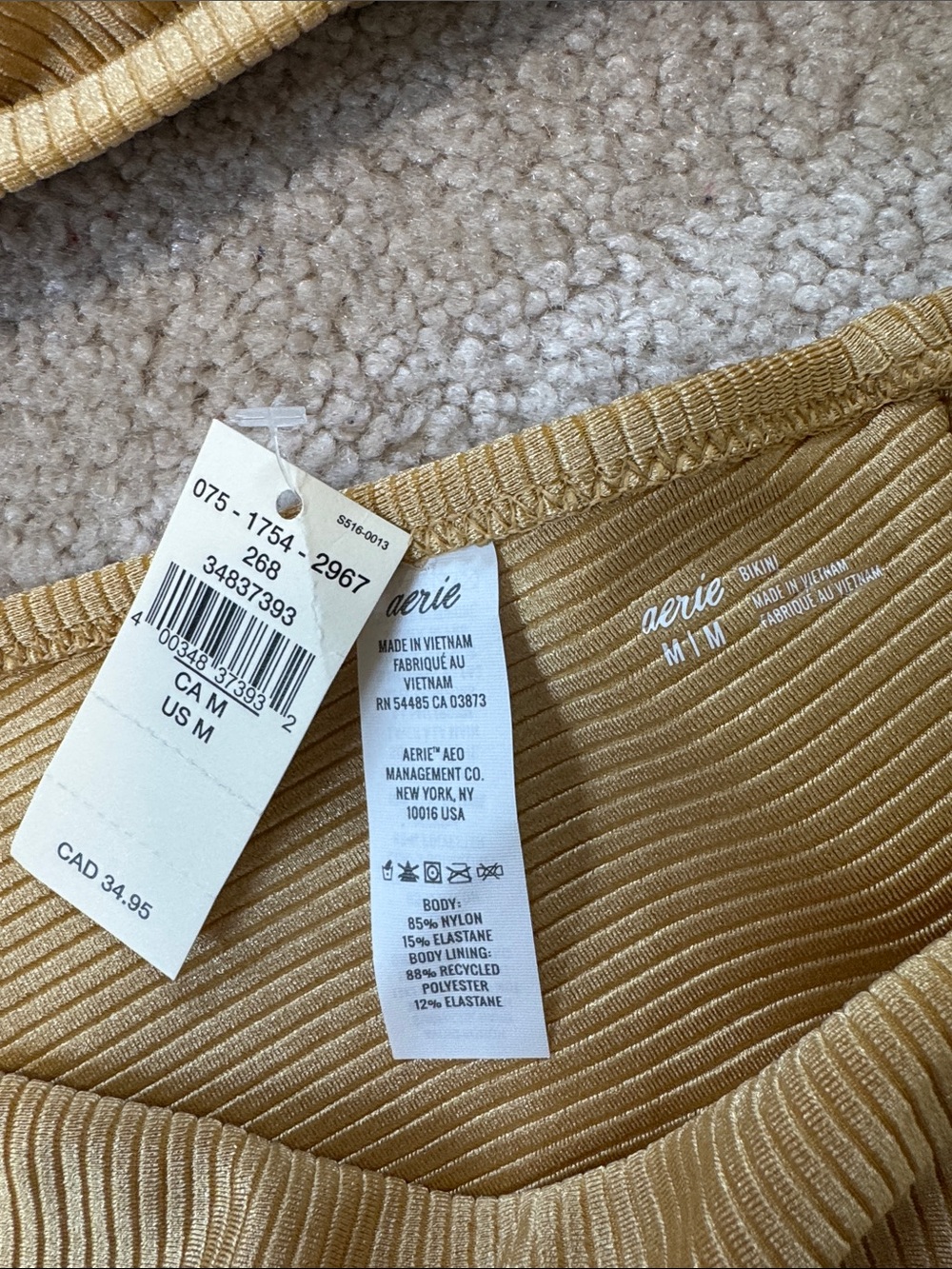 aerie sz M NWT Ribbed Gold Cheeky Bikini Medium NEW - Picture 3 of 10